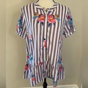 Tolani Collection blouse floral & purple stripes SZ XS